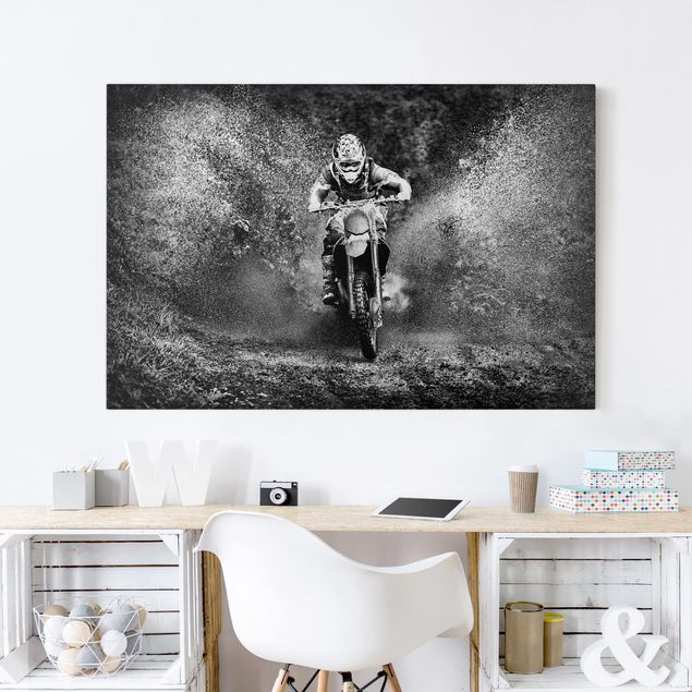 Lienzos blanco y negro Motocross In The Mud