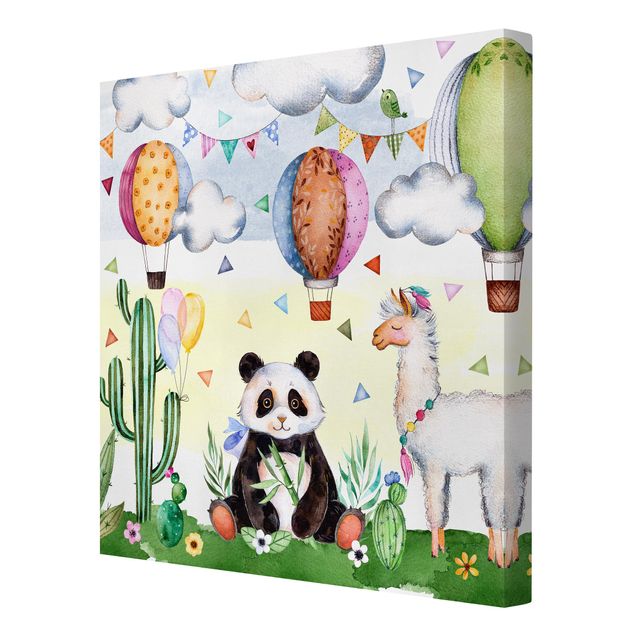 Cuadro verde Panda And Lama Watercolour