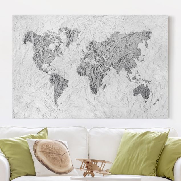 Lienzos ciudades del mundo Paper World Map White Grey