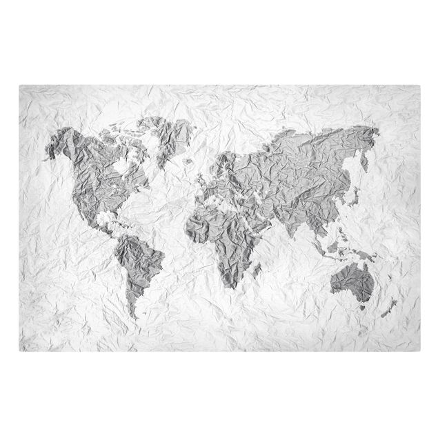 Cuadros modernos blanco y negro Paper World Map White Grey