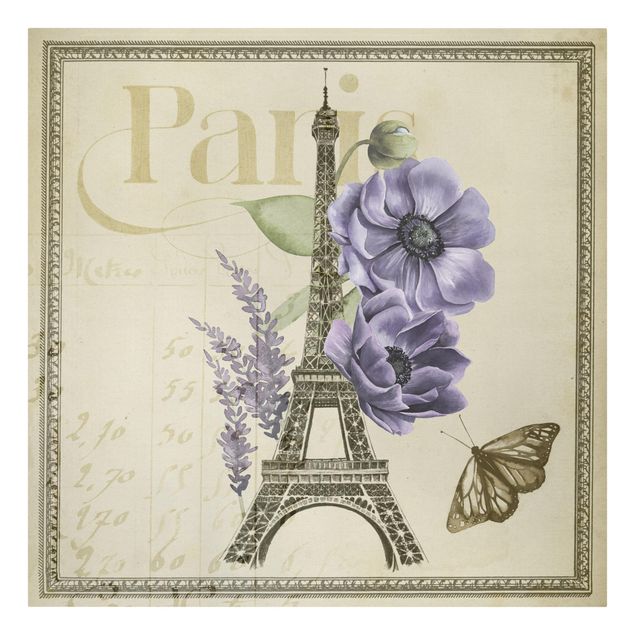 Cuadros en lienzo de flores Paris Collage Eiffel Tower