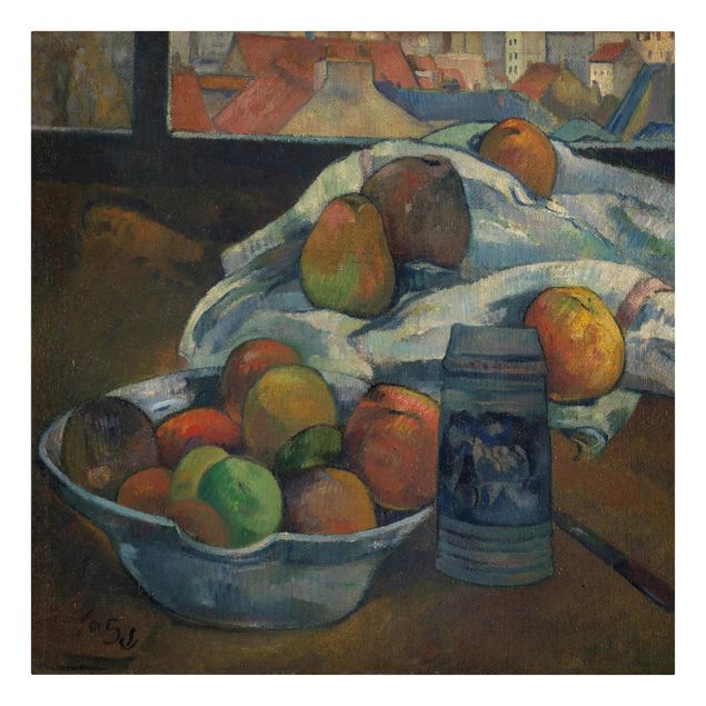 Lienzos de cuadros famosos Paul Gauguin - Fruit Bowl and Pitcher in front of a Window