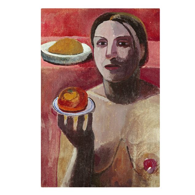 Lienzos de cuadros famosos Paula Modersohn-Becker - Semi-nude Italian Woman with Plate
