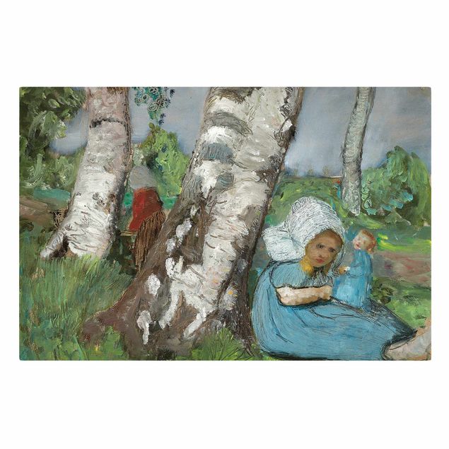 Cuadros de árboles Paula Modersohn-Becker - Child with Doll Sitting on a Birch Trunk