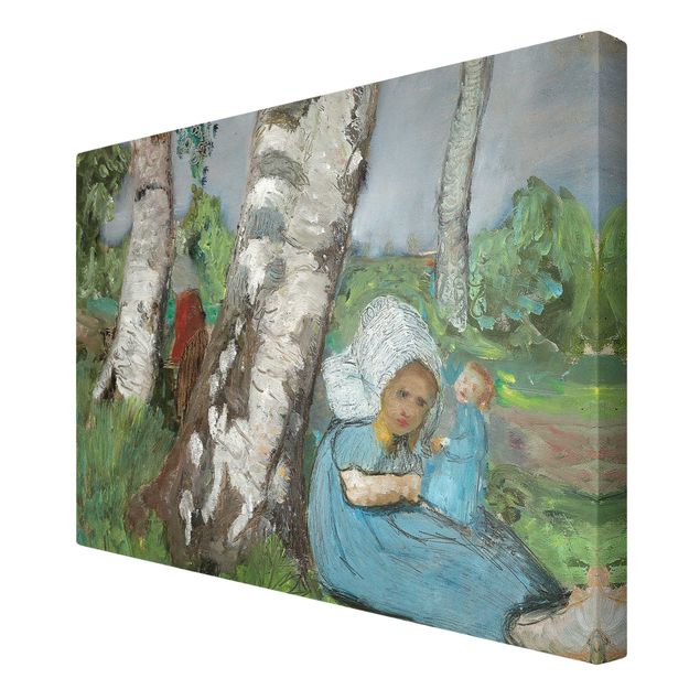 Cuadro con paisajes Paula Modersohn-Becker - Child with Doll Sitting on a Birch Trunk