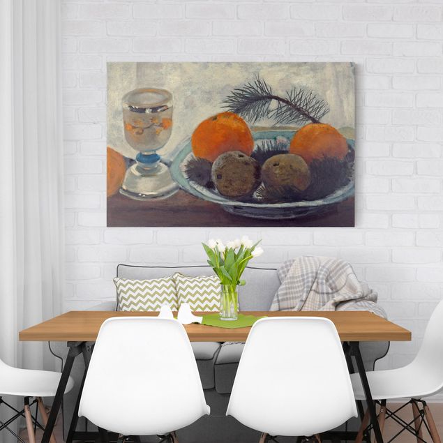 Lienzos de verduras y fruta Paula Modersohn-Becker - Still Life with frosted Glass Mug, Apples and Pine Branch
