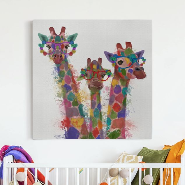Lienzos de jirafas Rainbow Splash Giraffe Trio