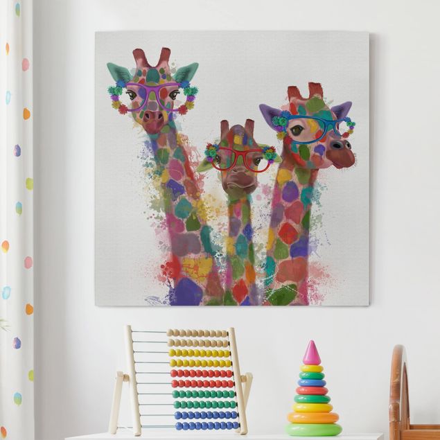 Decoración habitacion bebé Rainbow Splash Giraffe Trio