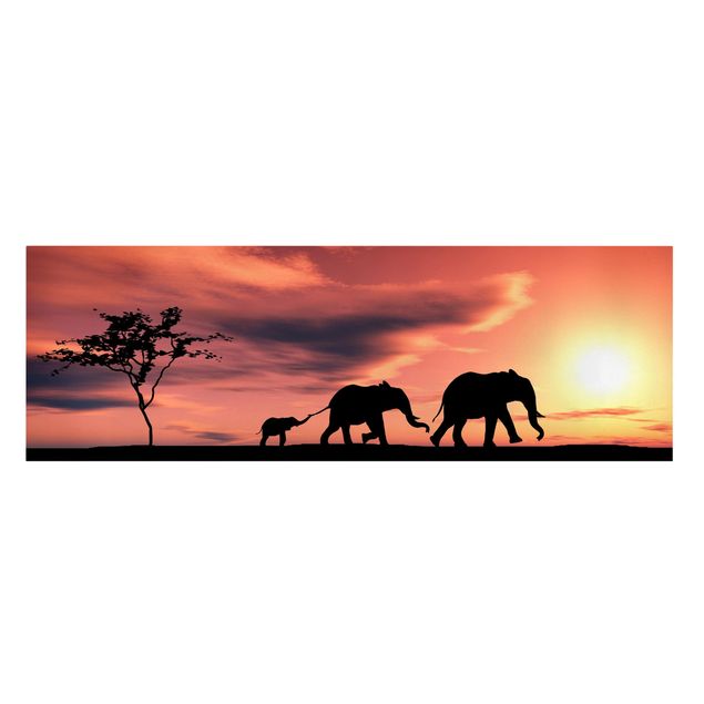 Lienzos de puesta de sol Savannah Elephant Family