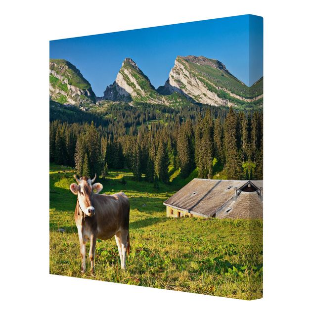 Cuadro con paisajes Swiss Alpine Meadow With Cow