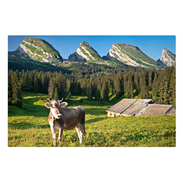 Cuadros de montañas Swiss Alpine Meadow With Cow