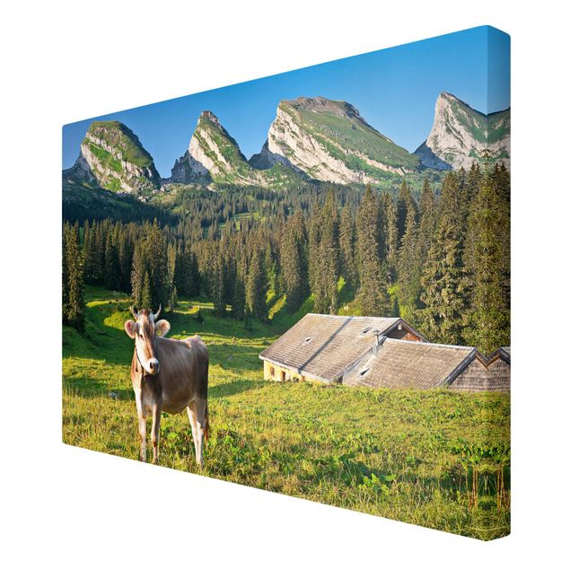Cuadros paisajes Swiss Alpine Meadow With Cow