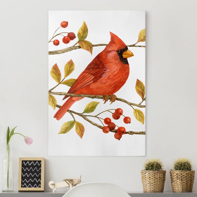 Lienzos de aves Birds And Berries - Northern Cardinal