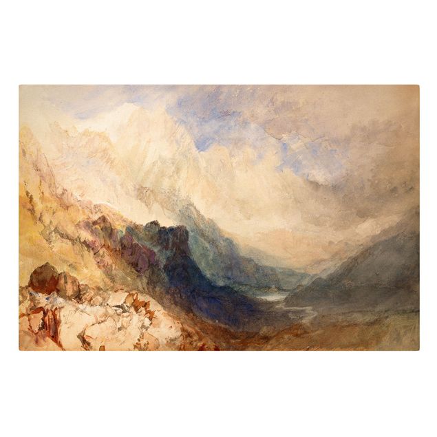 Lienzos de montañas William Turner - View along an Alpine Valley, possibly the Val d'Aosta