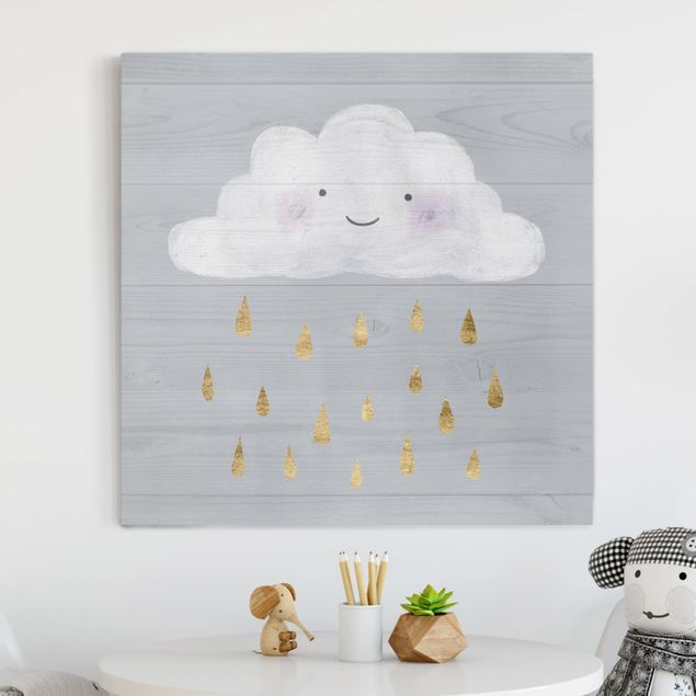 Decoración infantil pared Cloud With Golden Raindrops