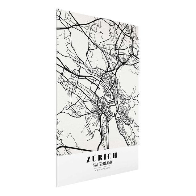 Cuadros de cristal frases Zurich City Map - Classic