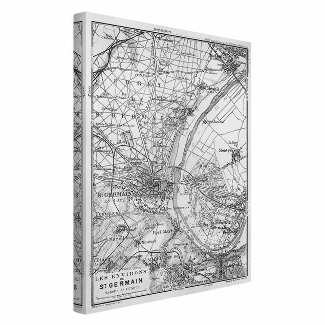 Lienzos en blanco y negro Vintage Map St Germain Paris