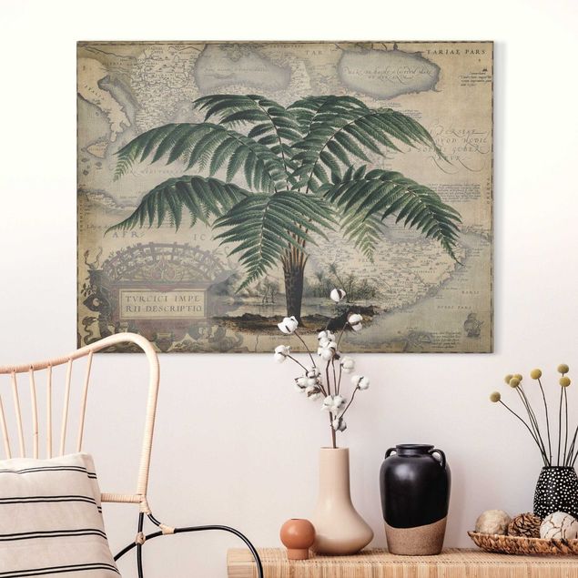 Decoración cocina Vintage Collage - Palm And World Map