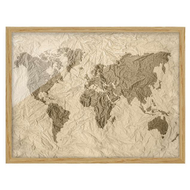 Cuadros modernos y elegantes Paper World Map Beige Brown