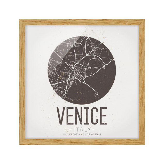 Pósters enmarcados de mapamundi Venice City Map - Retro
