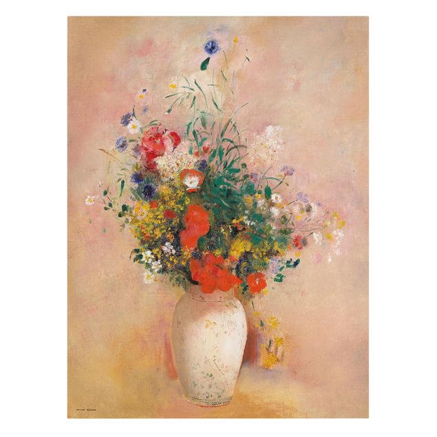 Cuadros en lienzo de flores Odilon Redon - Vase With Flowers (Rose-Colored Background)