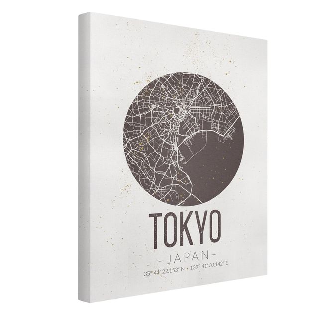 Lienzos en blanco y negro Tokyo City Map - Retro