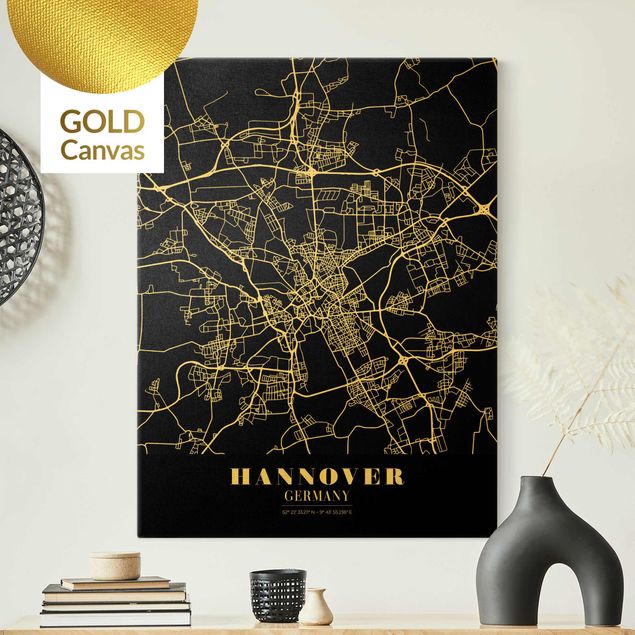 Lienzos de mapamundi Hannover City Map - Classic Black