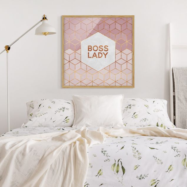 Pósters enmarcados con frases Boss Lady Hexagons Pink