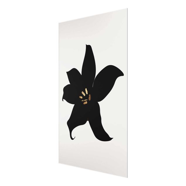 Cuadros de cristal blanco y negro Graphical Plant World - Orchid Black And Gold
