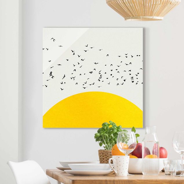 Decoración de cocinas Flock Of Birds In Front Of Yellow Sun