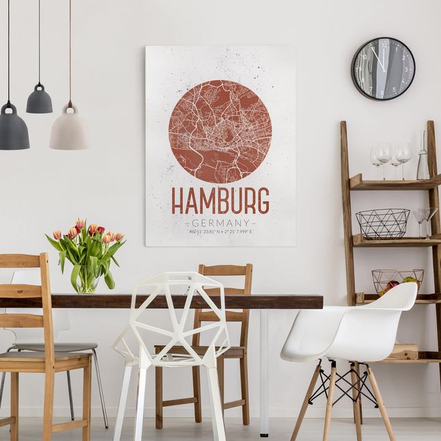 Lienzos en blanco y negro Hamburg City Map - Retro