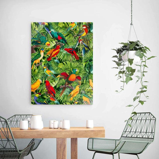 Cuadros de selva Colourful Collage - Parrots In The Jungle