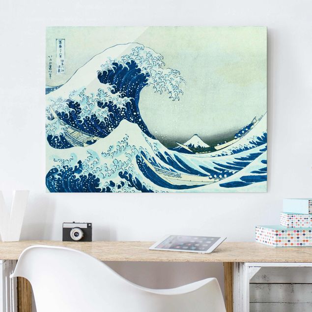 Cuadros de cristal playas Katsushika Hokusai - The Great Wave At Kanagawa