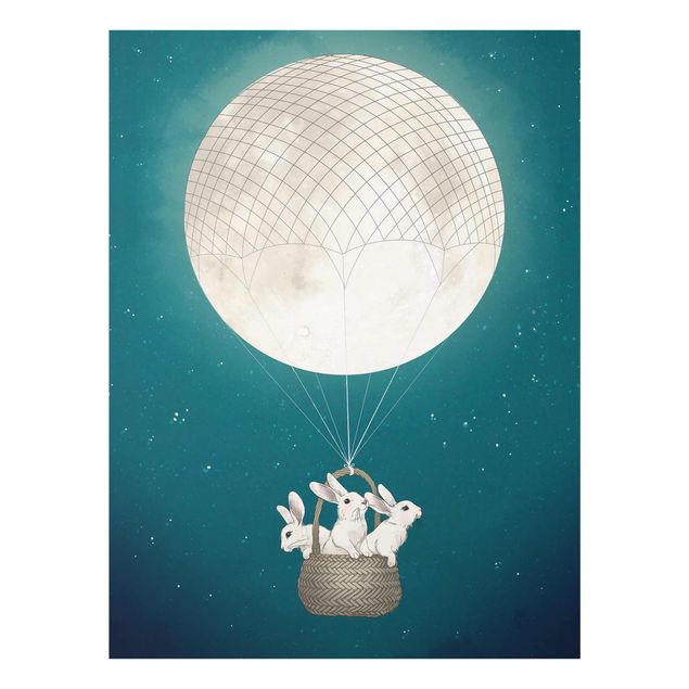 Cuadros modernos y elegantes Illustration Rabbits Moon As Hot-Air Balloon Starry Sky