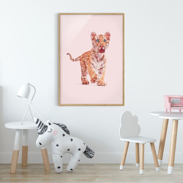 Pósters enmarcados de cuadros famosos Tiger With Glitter