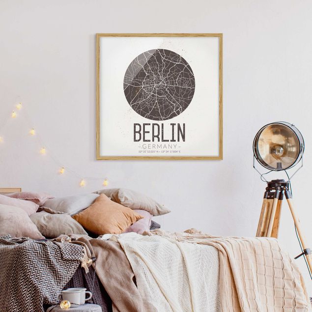 Pósters enmarcados en blanco y negro City Map Berlin - Retro
