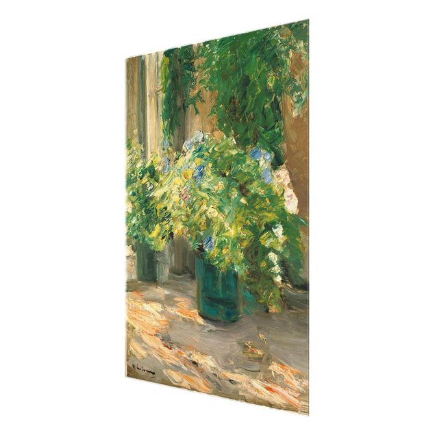 Cuadros de cristal flores Max Liebermann - Flower Pots In Front Of The House