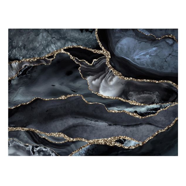 Lienzo abstracto grande Black With Glitter Gold