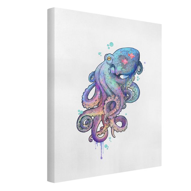 Cuadros peces Illustration Octopus Violet Turquoise Painting
