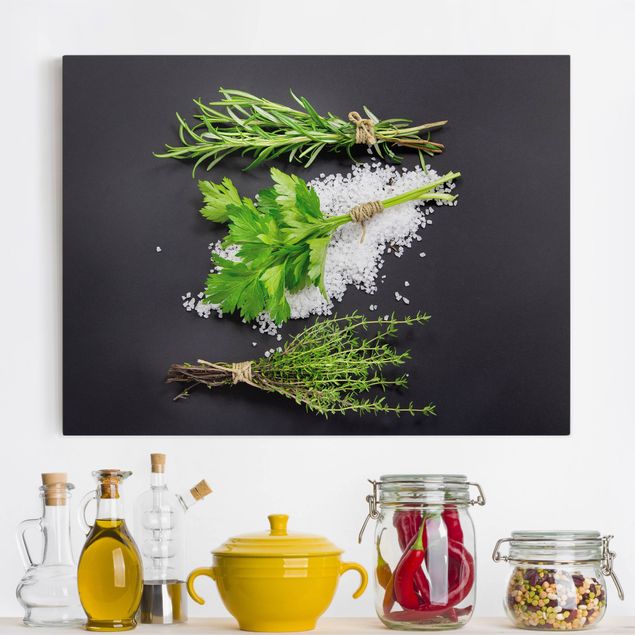 Decoración cocina Herbs On Salt Black Backdrop