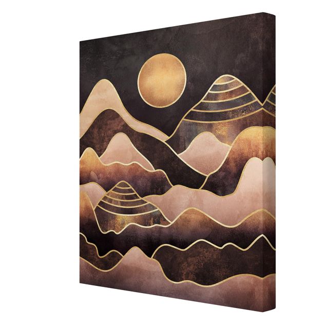 Lienzos de cuadros famosos Golden Sun Abstract Mountains