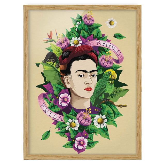 Cuadros de mariposas modernos Frida Kahlo - Frida, Monkey And Parrot