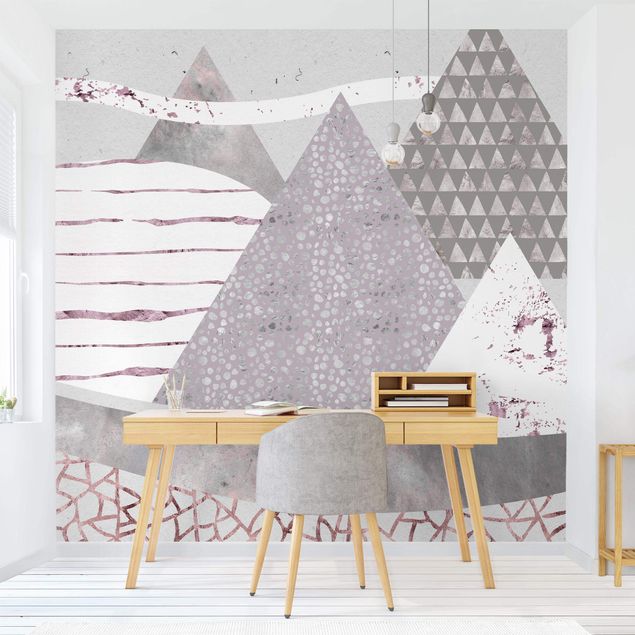 Papel pared montañas Abstract Mountain Landscape Pastel Pattern