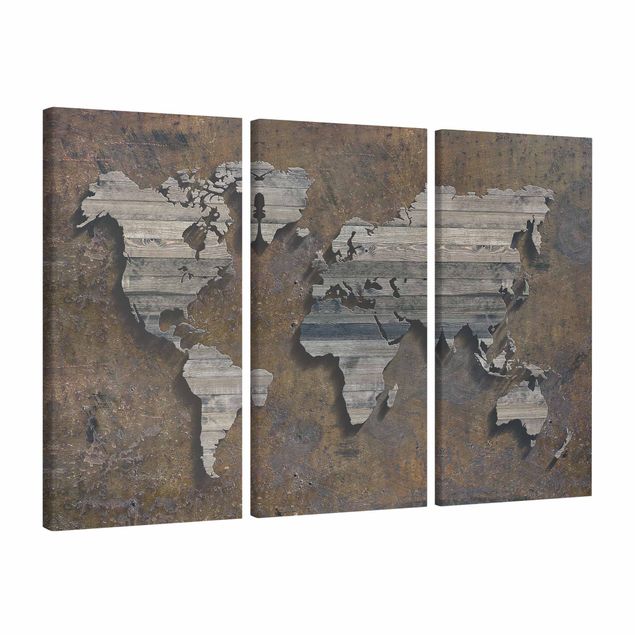 Lienzos de mapamundi Wooden Grid World Map