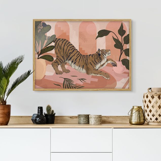 Cuadros tigres Illustration Tiger In Pastel Pink Painting
