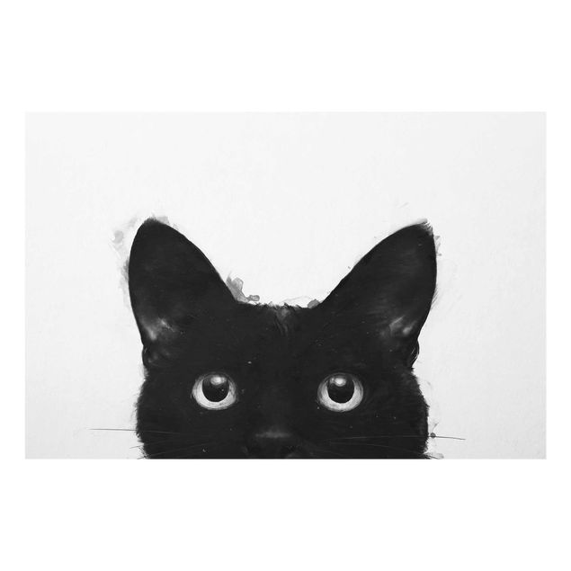 Cuadros de cristal animales Illustration Black Cat On White Painting