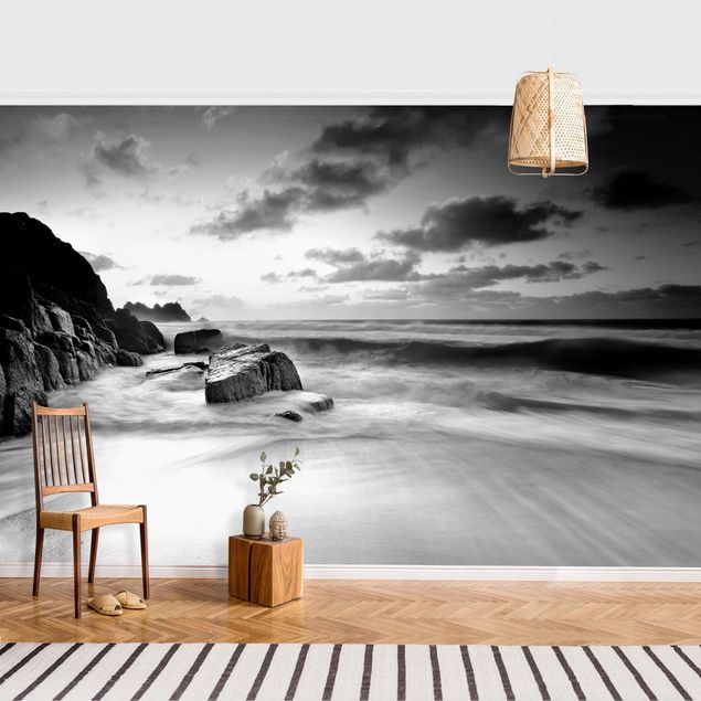 Papel pintado costas At The Ocean In Cornwall Black And White
