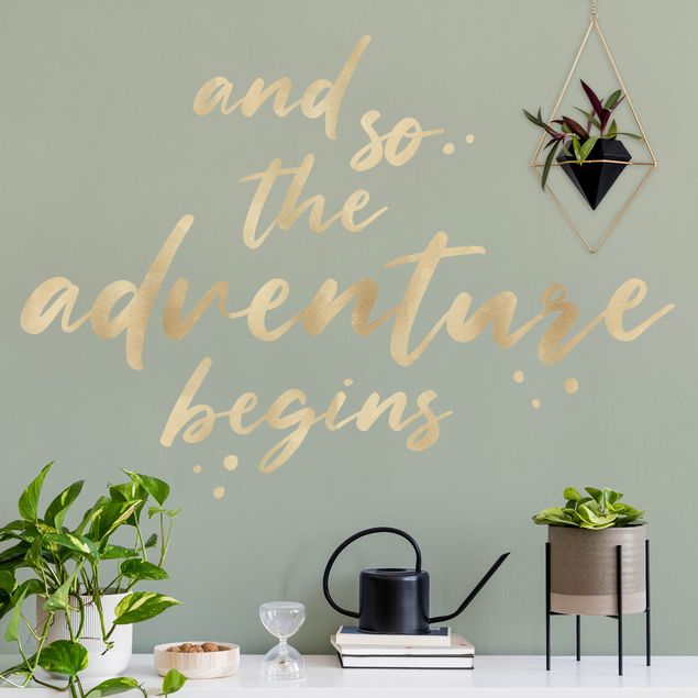 Vinilo pared frase And so the adventure begins Gold