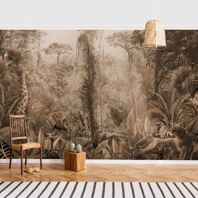 Papel pintado elefantes Antique Jungle Sepia