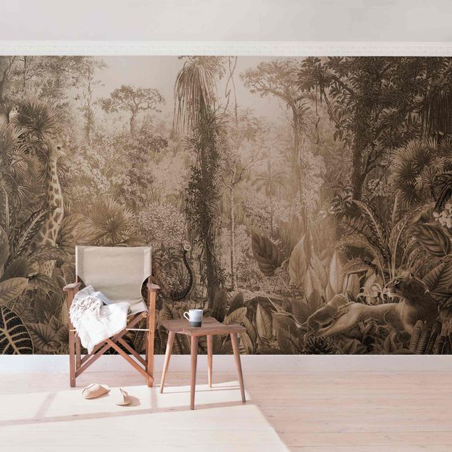 Papel pintado jirafas Antique Jungle Sepia